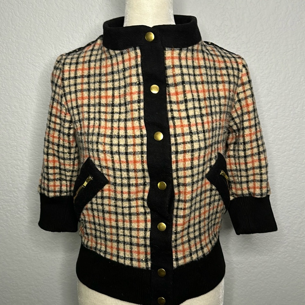 Plaid Wool Jacket with Black Trim